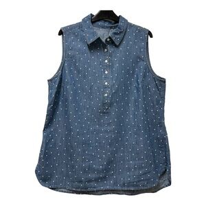 Talbots Women’s Polka Dot Denim Sleeveless Shirt Size Large